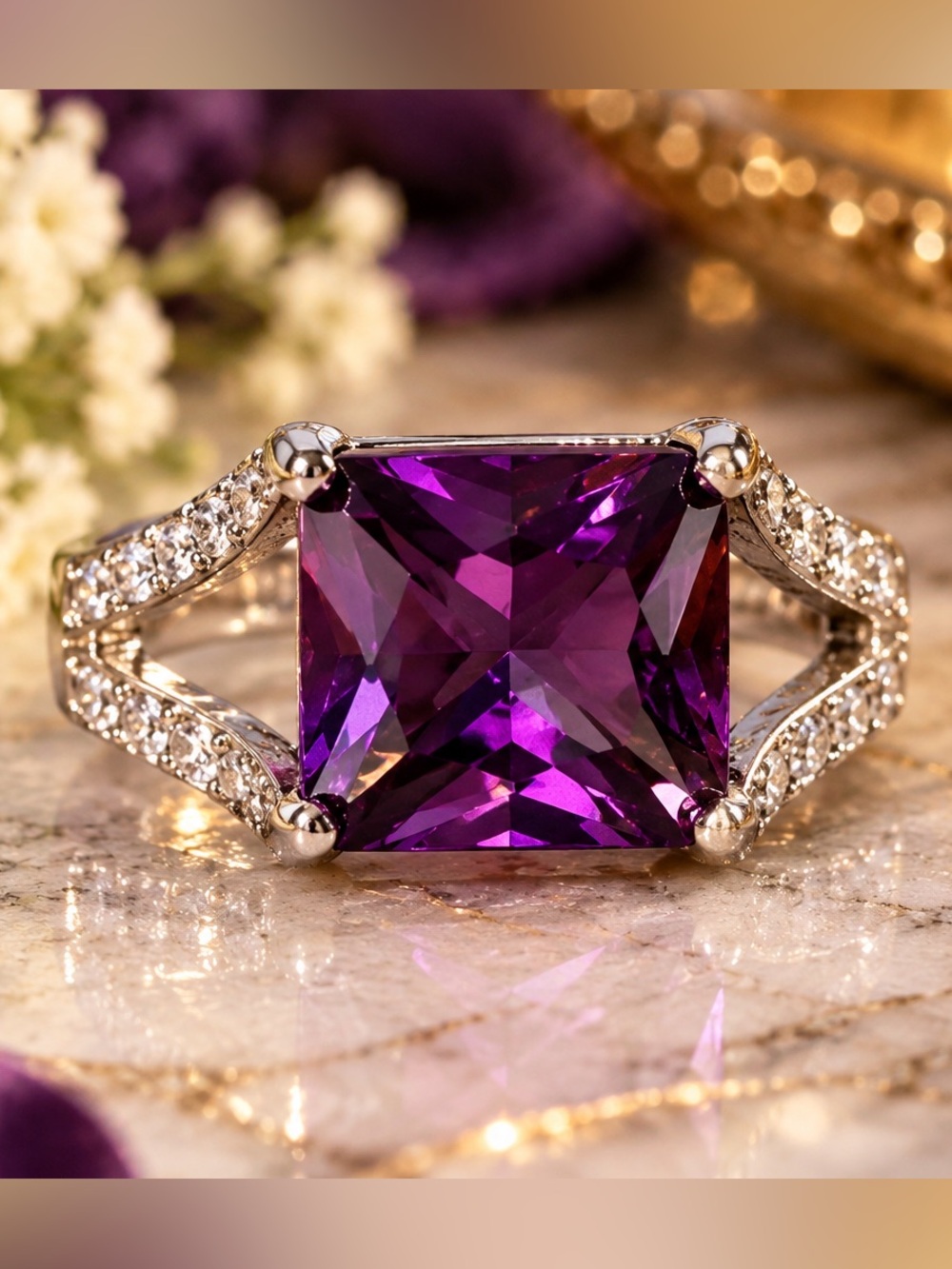 Purple Glass Statement Cocktail Ring – Size 6.5